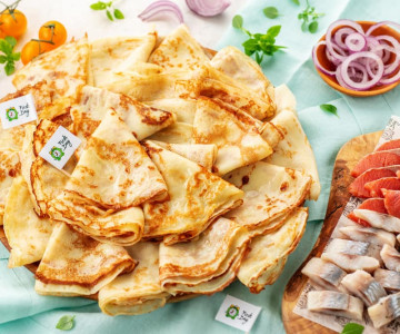 Блины с сельдью и красной рыбой 50 шт.